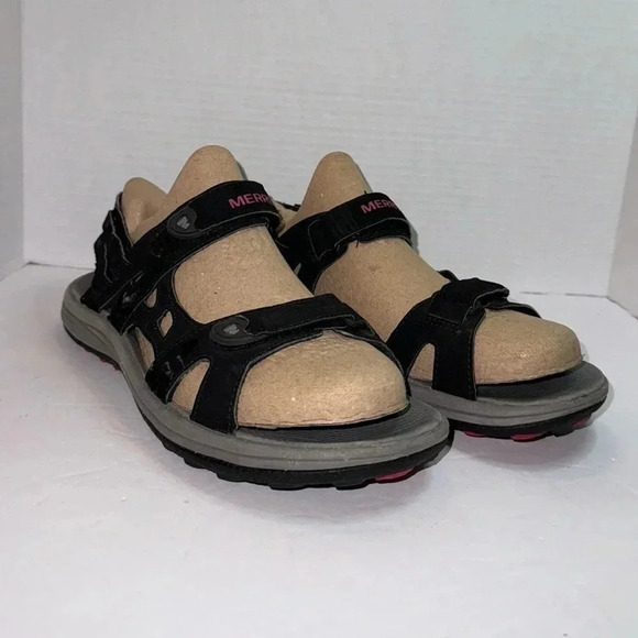 BQ30 Merrell Cedrus Convertible Hiking Sport Sandals Black Rose Red - Picture 1 of 7